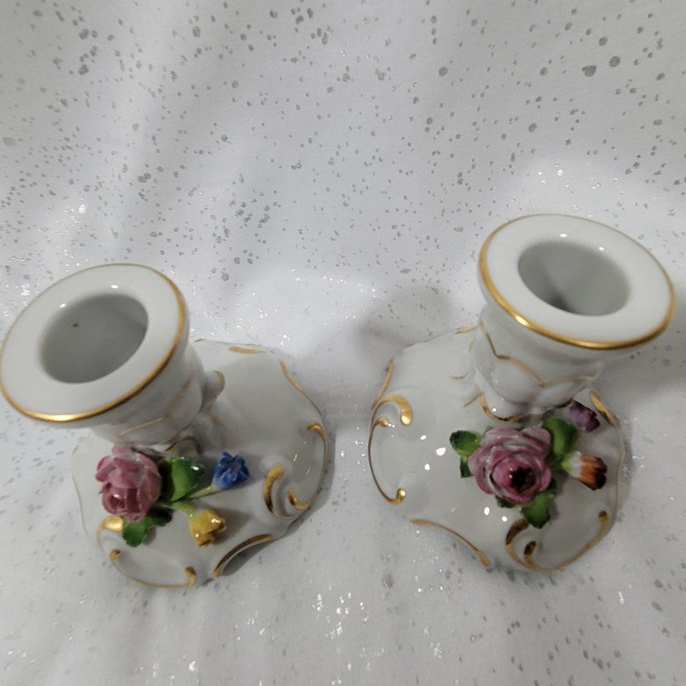 Vintage Ceramic Candlestick Handpainted Set of 2 - Picture 3 of 4